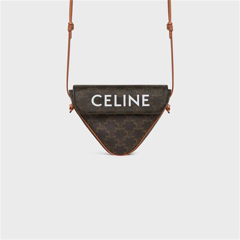 triangle bag in triomphe canvas with celine print tan|triangle canvas handbags.